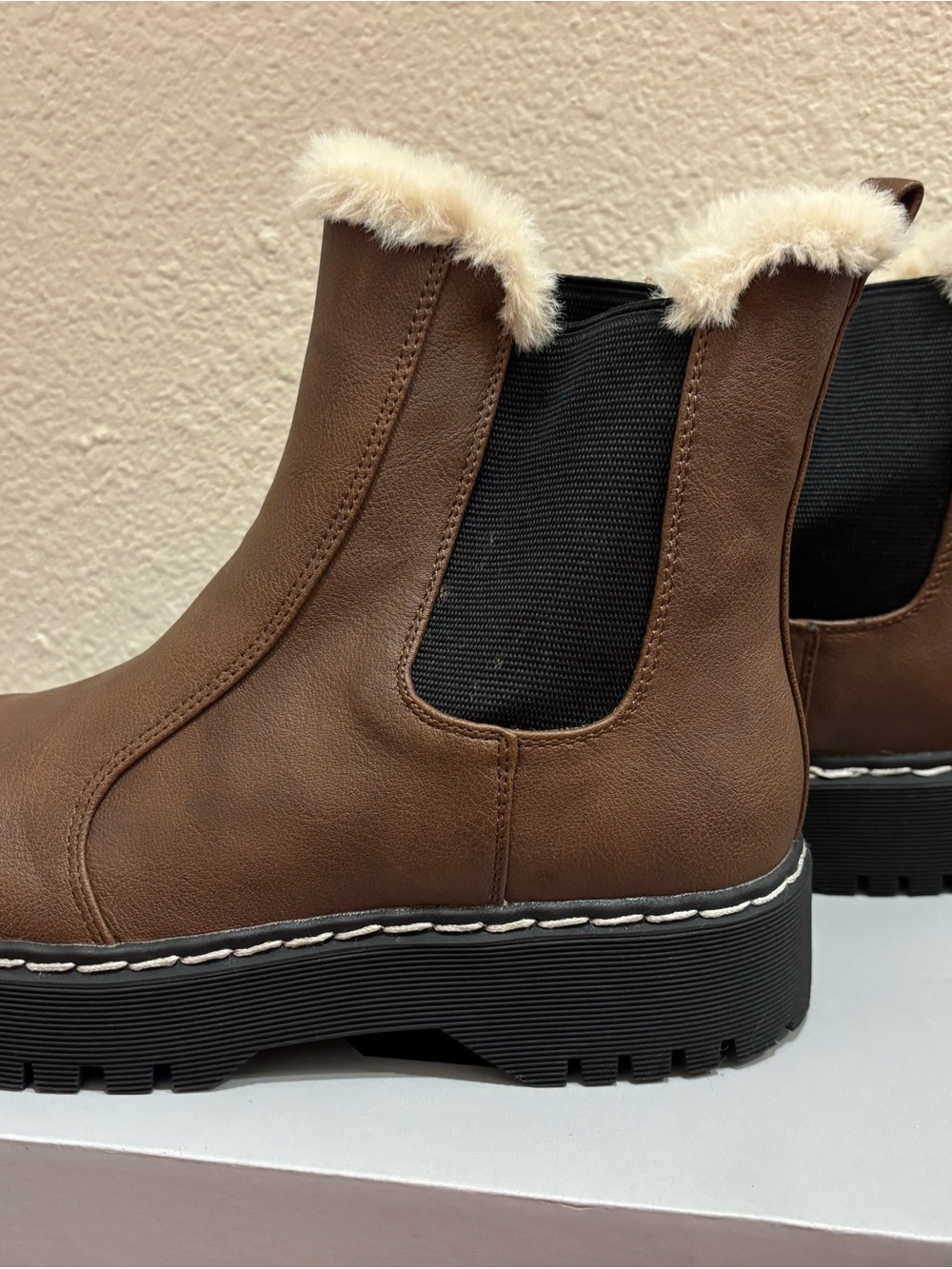Cozy Brown Faux-Fur Chelsea Booties for Women